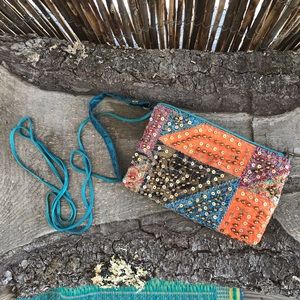 Beautiful silk and sequins zipper pouch/bag